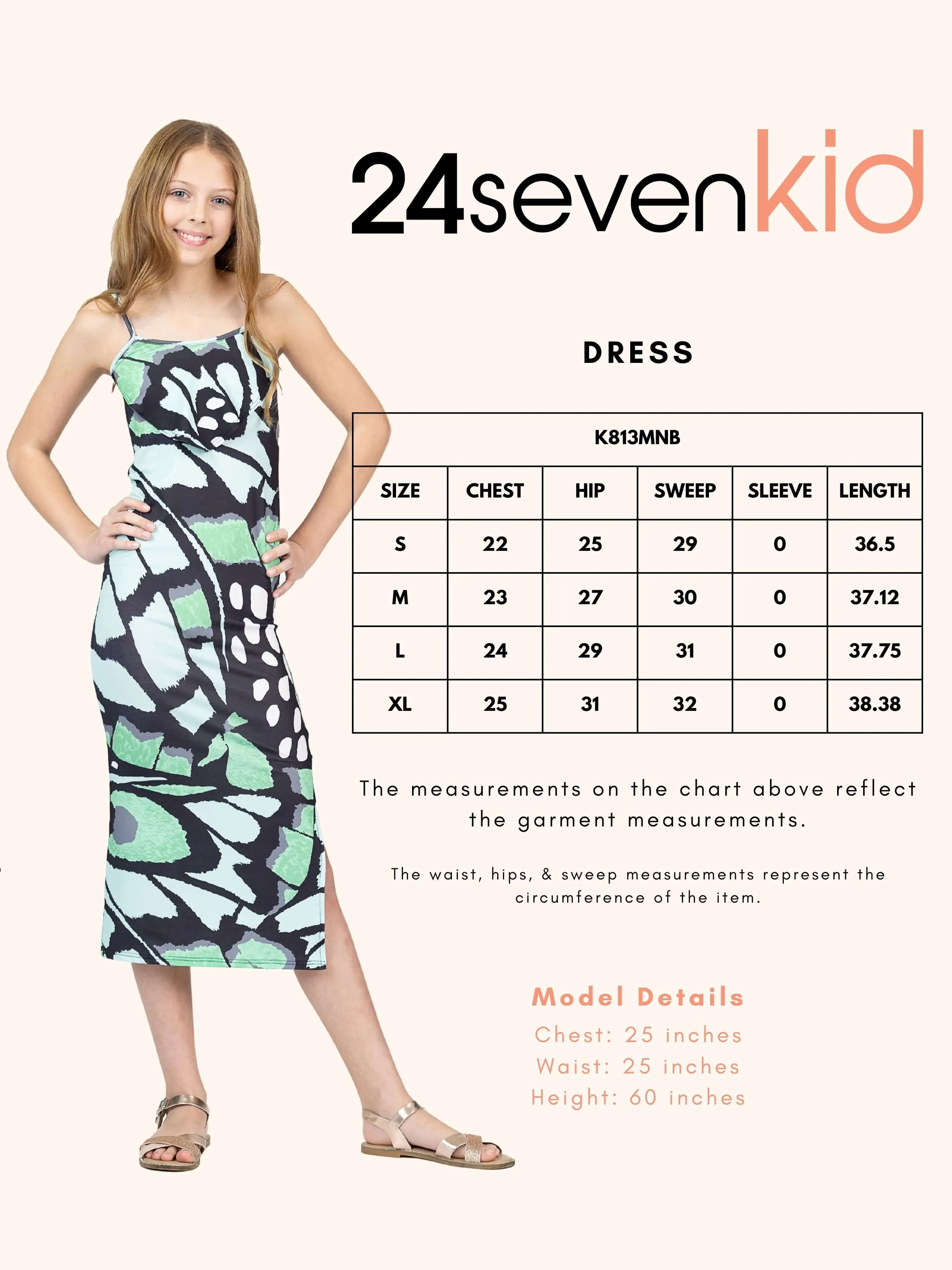 24sevenkid Girls Butterfly Print Spaghetti Strap Maxi Dress