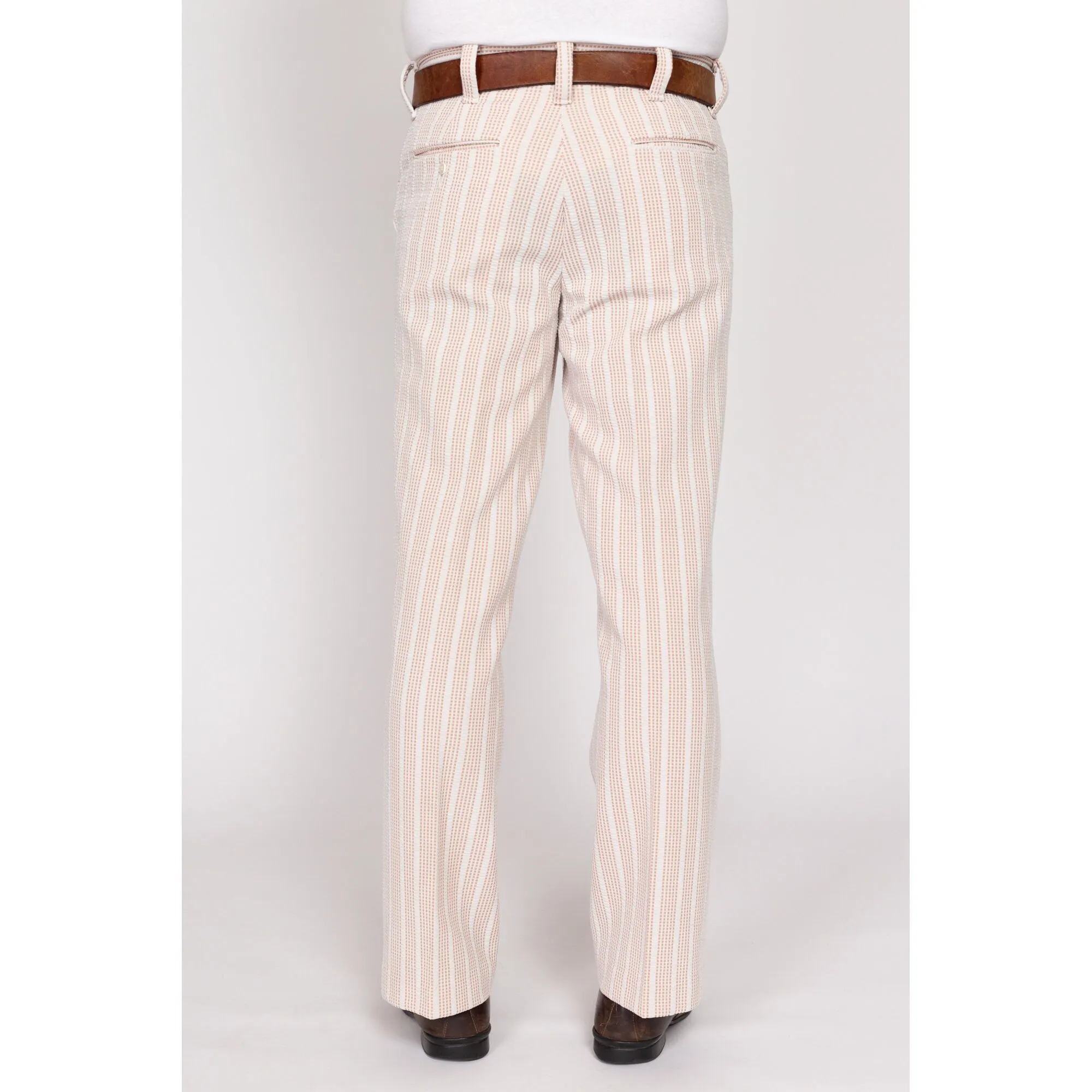 30x31 70s White & Tan Striped Trousers, Deadstock