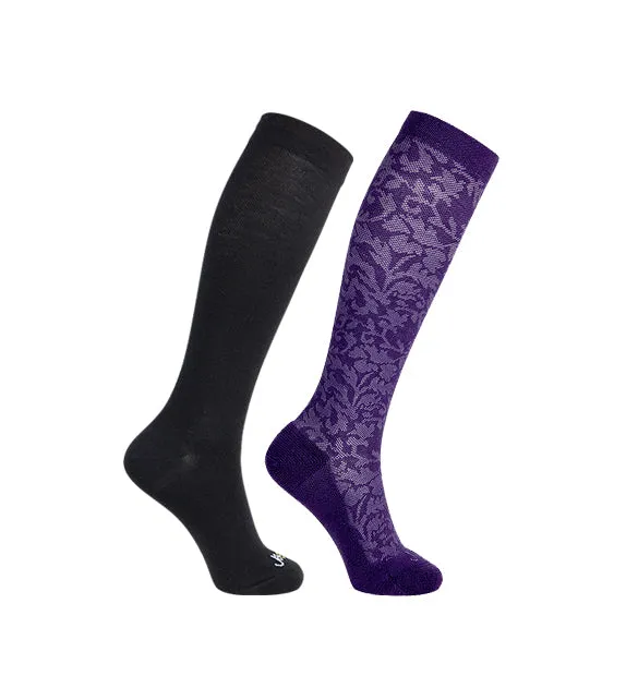 76% Rich Merino Wool Everyday Compression Socks (15-20mmHg) - Floral- 2 Pack