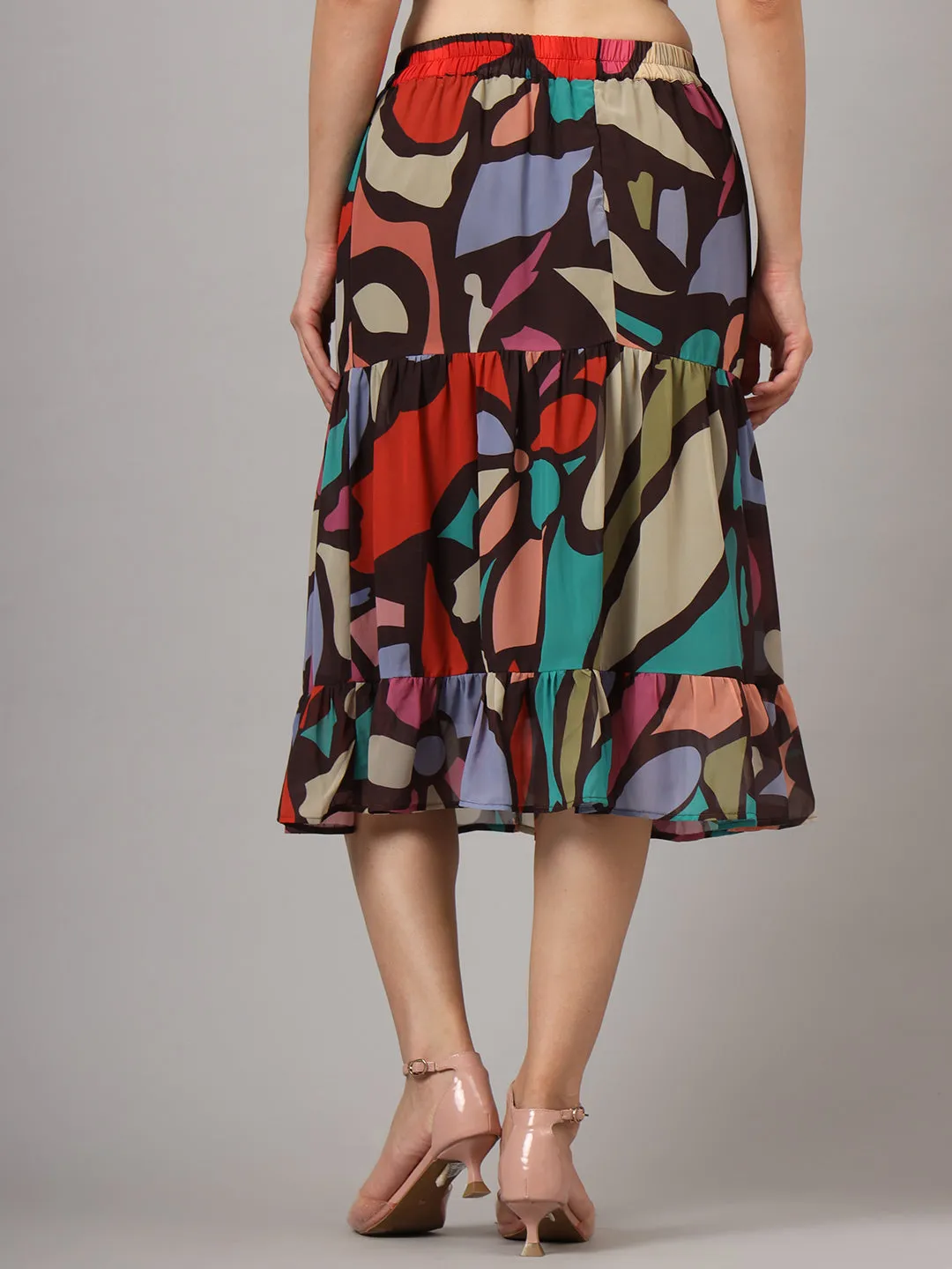 Abstract Printed Flared Midi Skirt