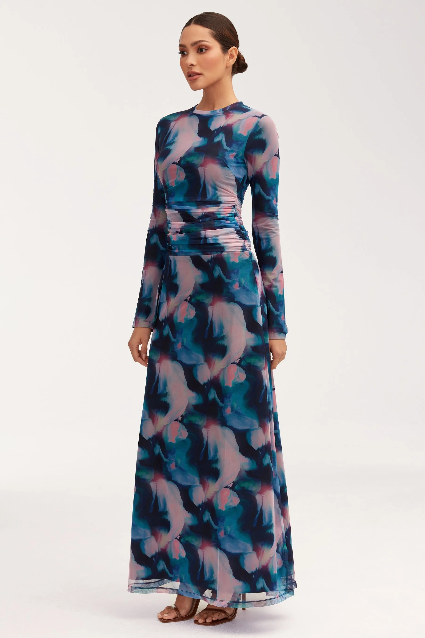 Adelina Rouched Maxi Dress - Blue Tie Dye