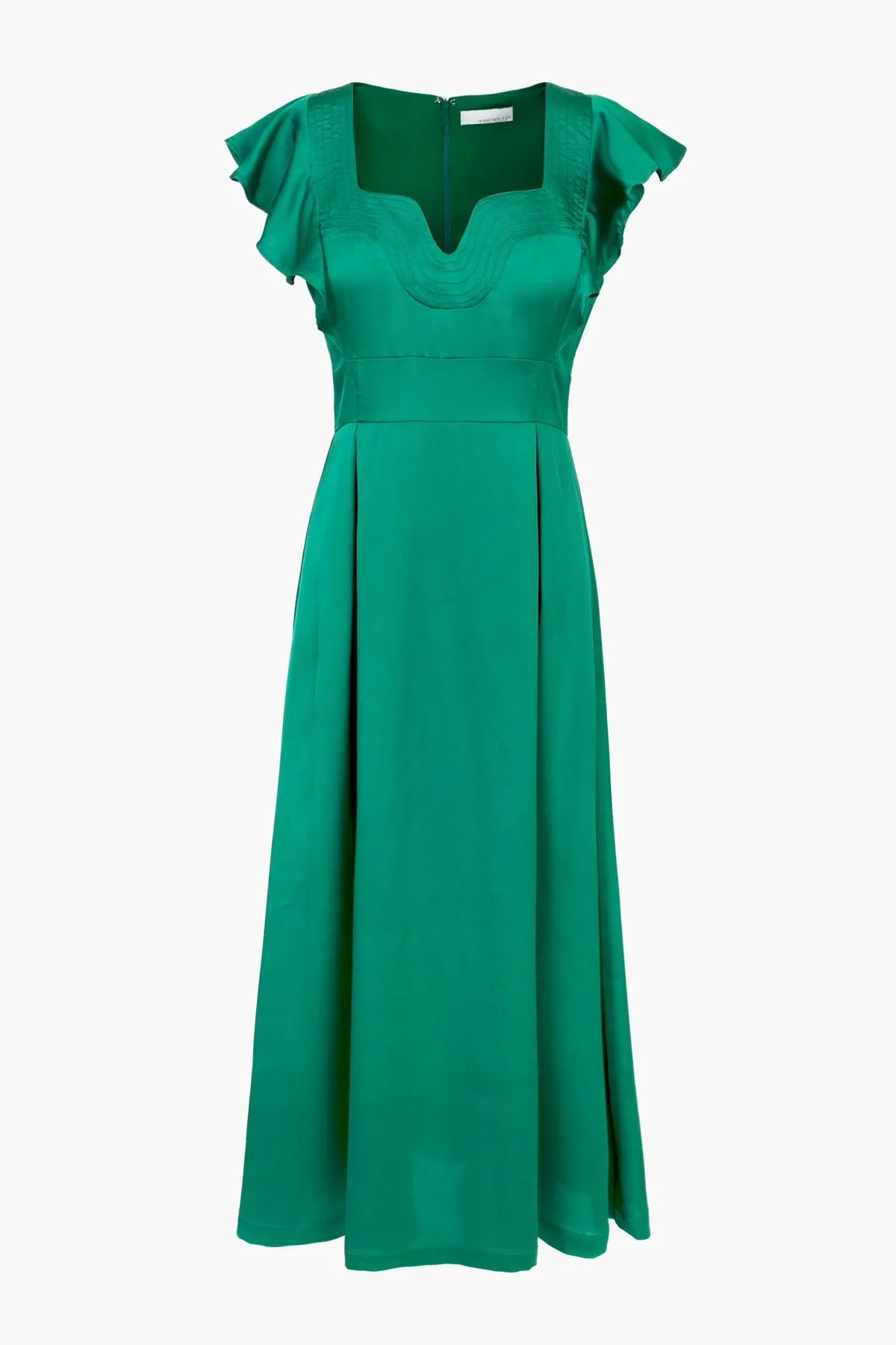 Adelyn Rae Diana Flutter Sleeve Midi Dress in Emerald Green