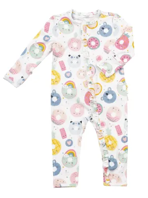 Angel Dear Donut Smiles Ruffle Front Bamboo Romper