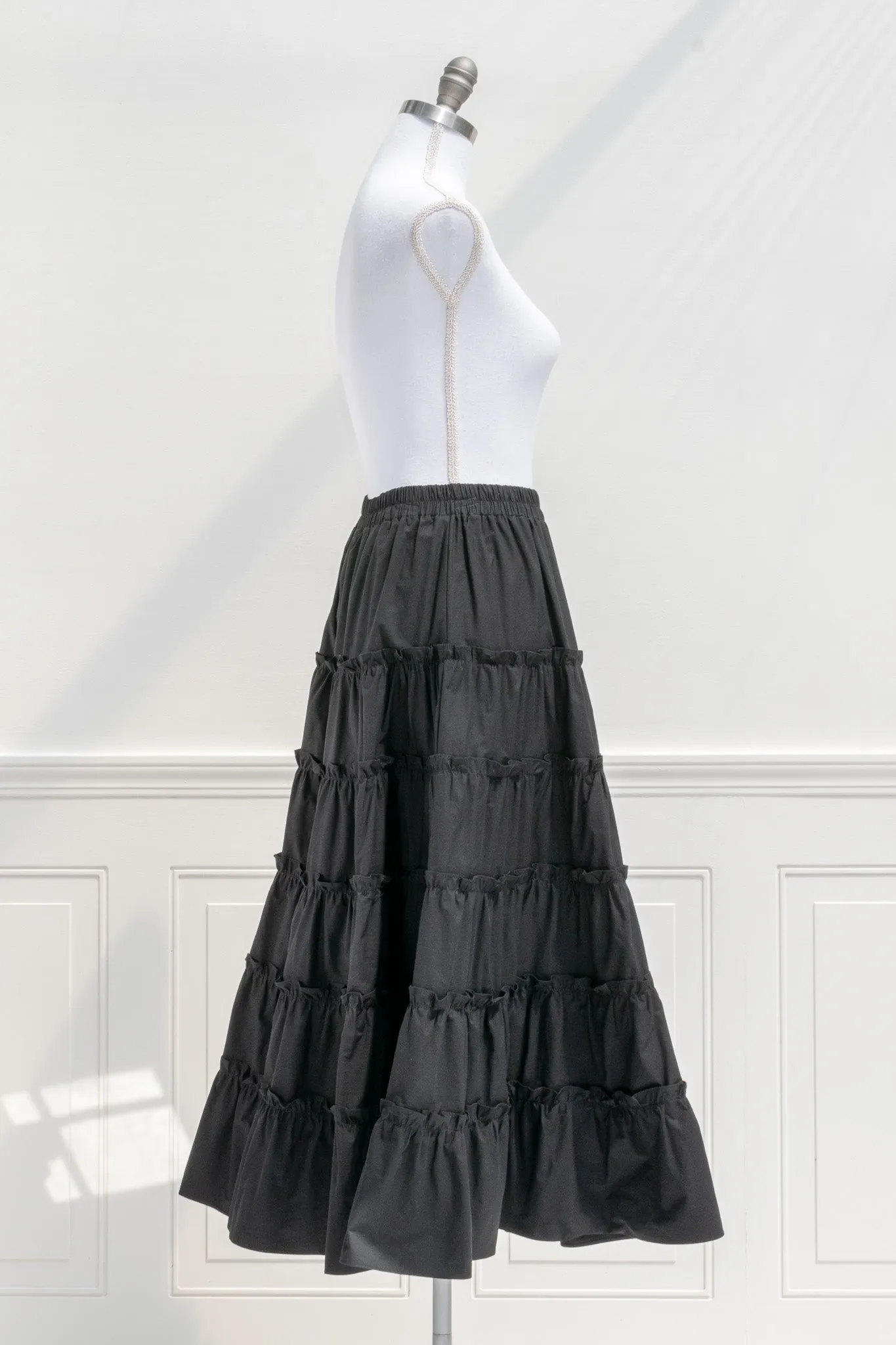 Antoinette Cotton Midi Skirt - Black