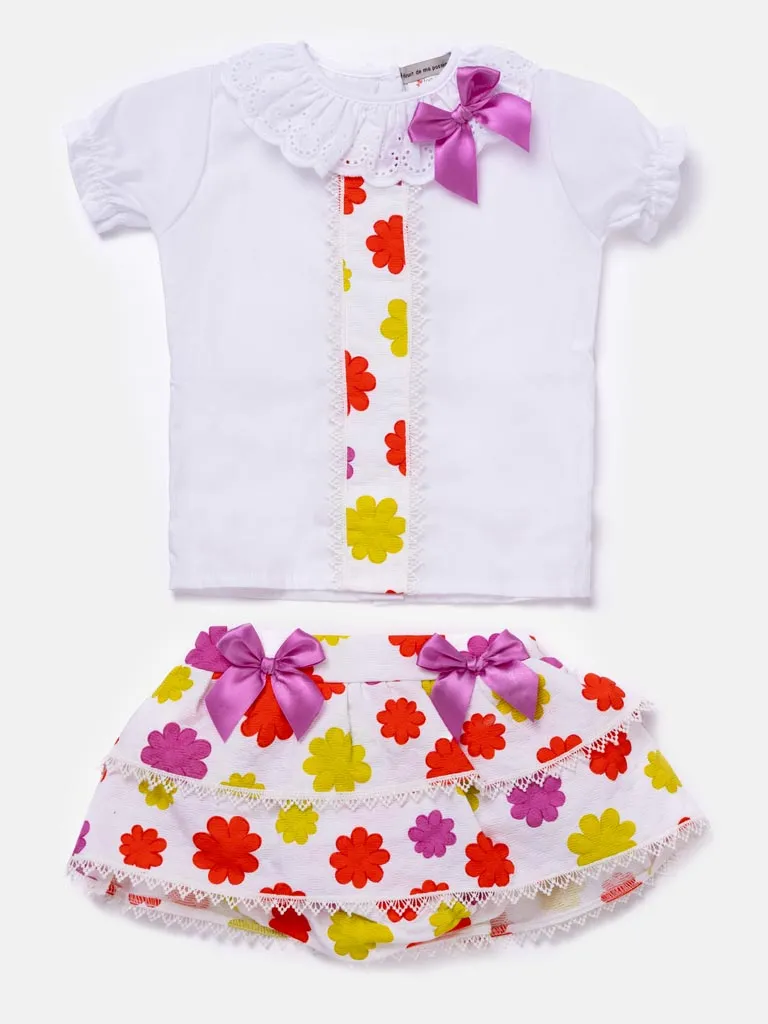 Baby Girl Floral Romper with Bows - Lilac