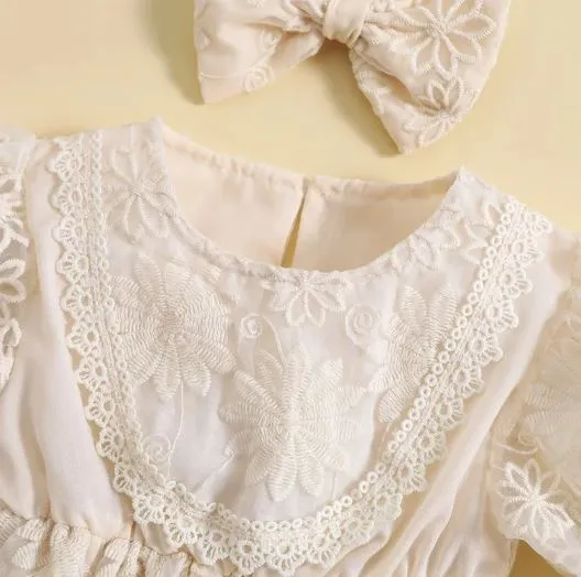 Baby Girls Ivory/White Lace Vintage Romper