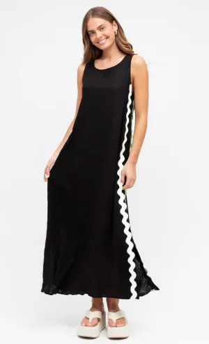 Barcelona Black Ric Rac Maxi Dress