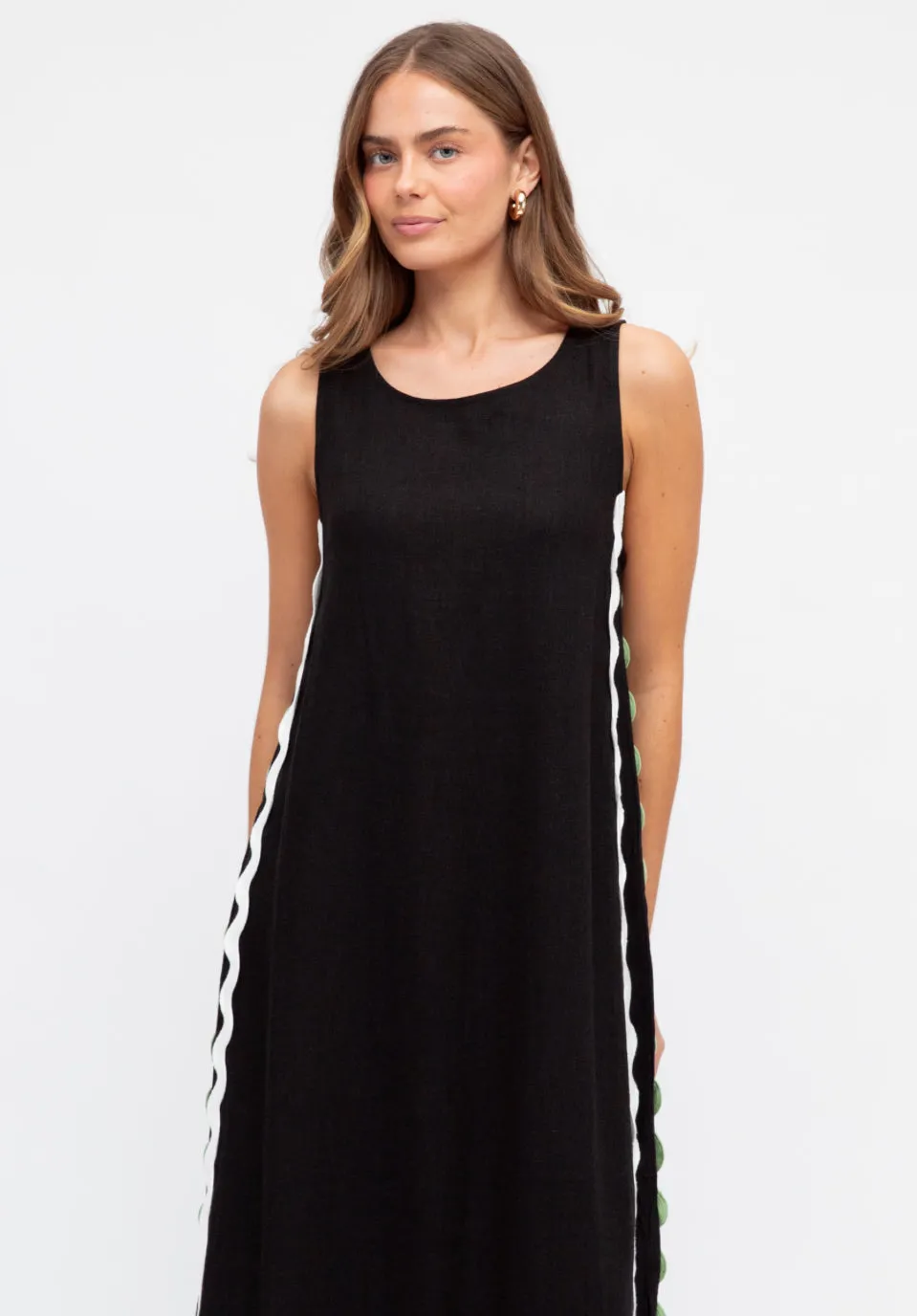 Barcelona Black Ric Rac Maxi Dress