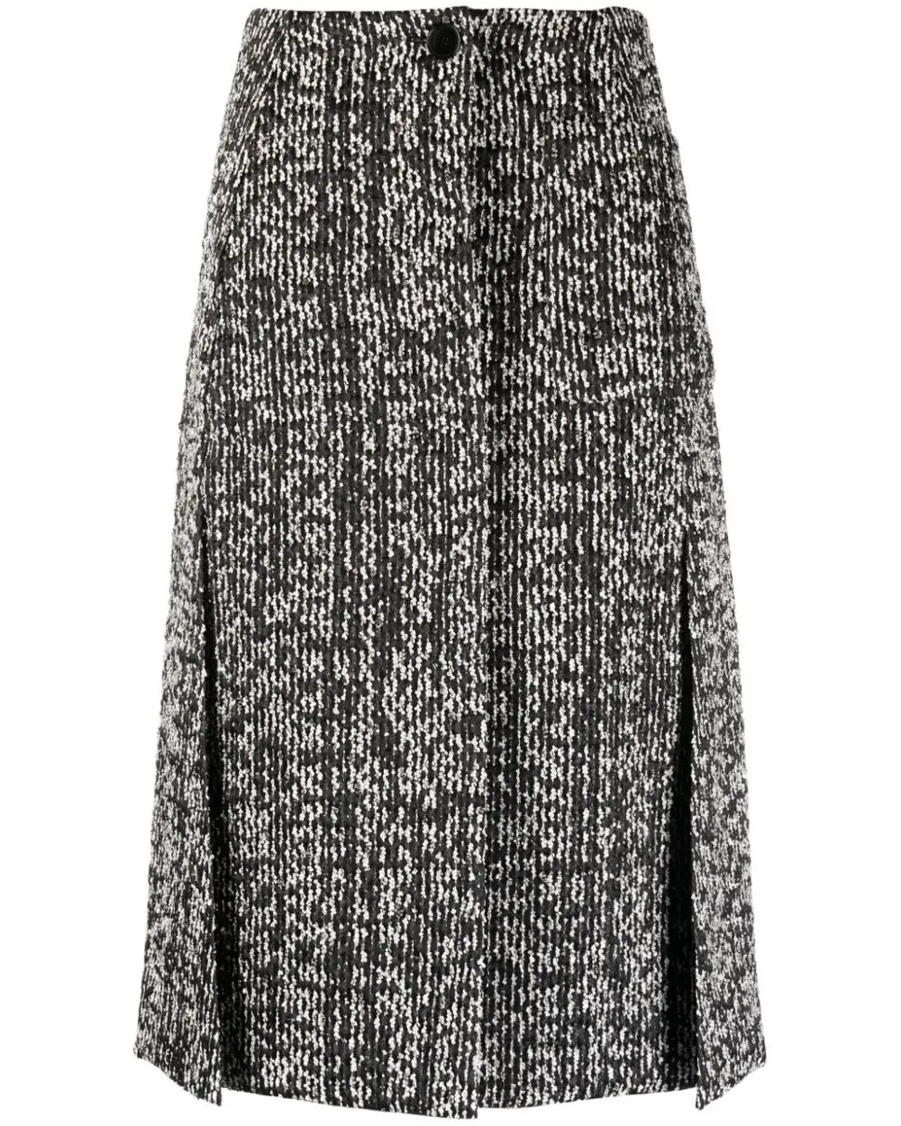 Black and White Tweed Tailored Midi Skirt