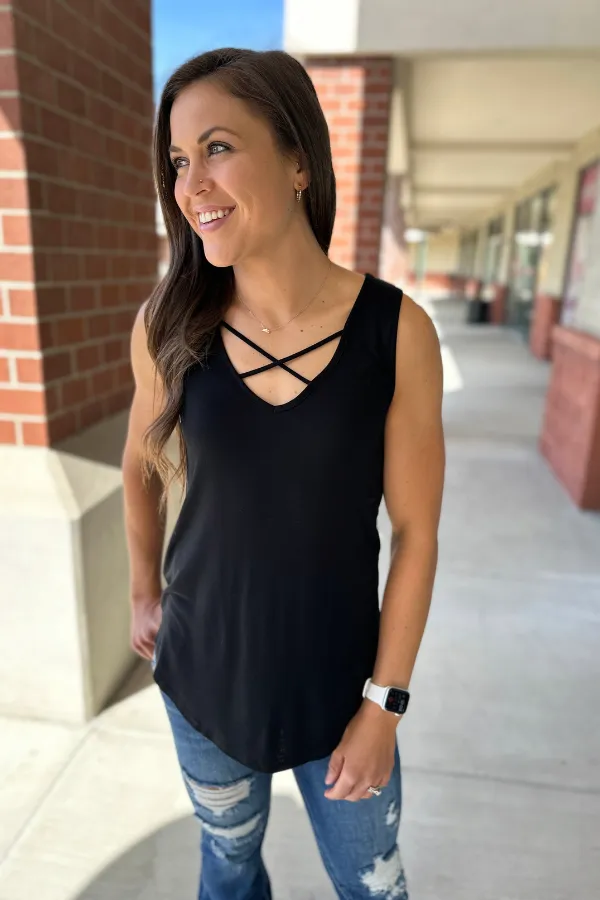 Black Crisscross Chest Tank (SM-XL)