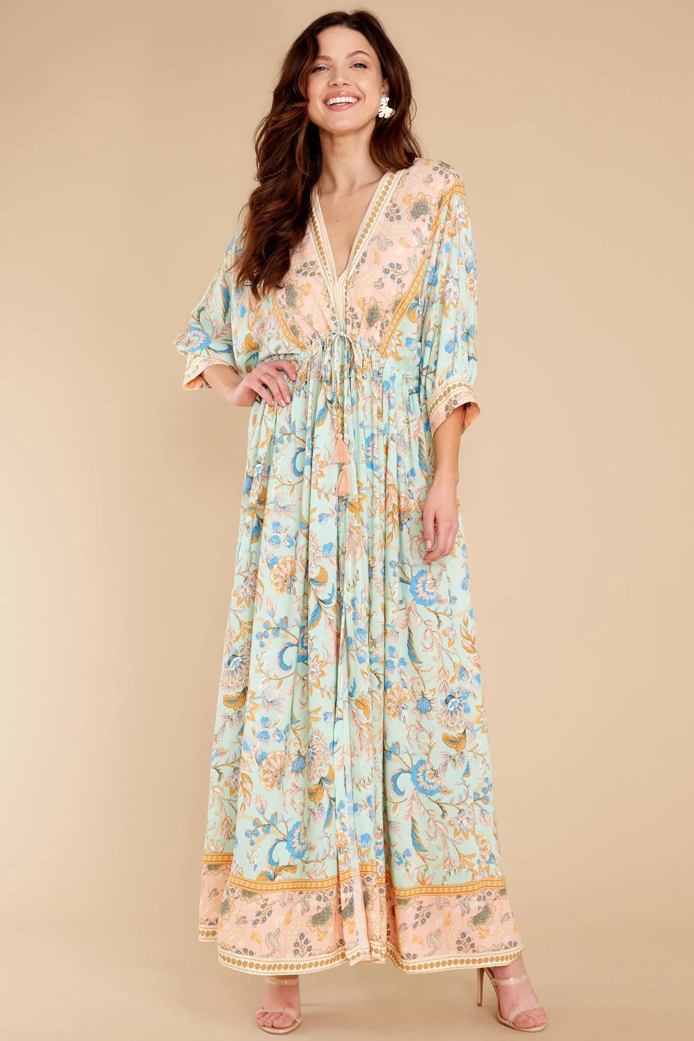 Blissfully Content Mint Multi Print Maxi Dress