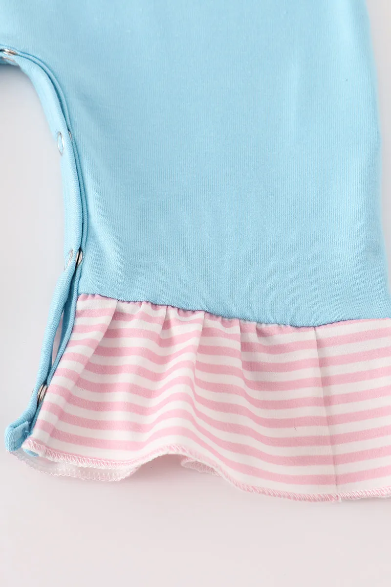 Blue puppy applique girl romper