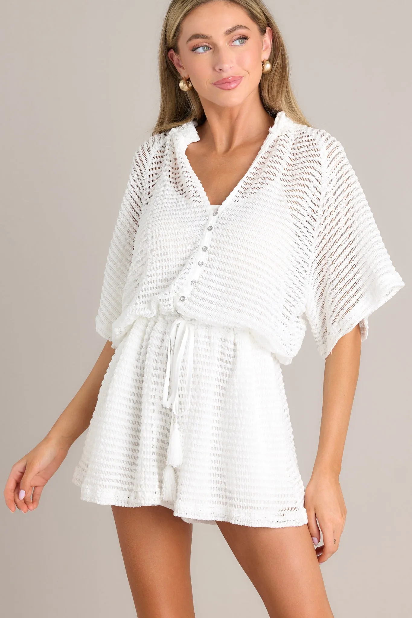 Breezy Adventures White Knit Romper