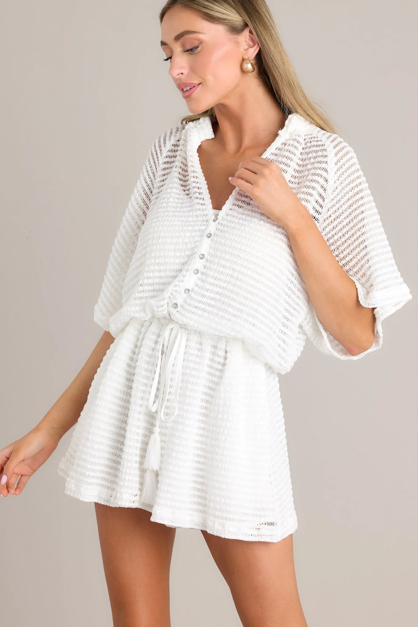 Breezy Adventures White Knit Romper