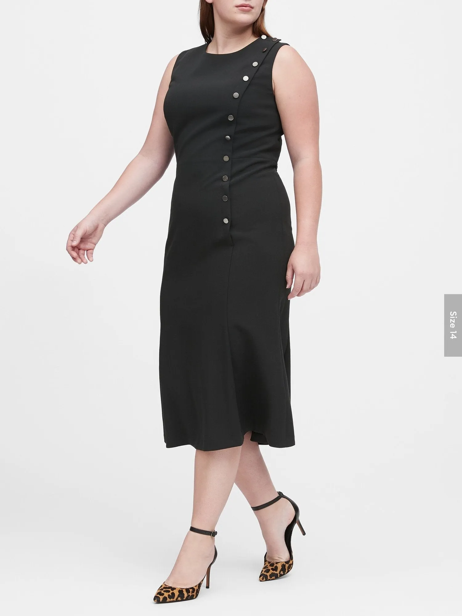 Buttoned Midi Dress in Black With Gunmetal Buttons