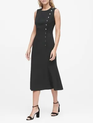 Buttoned Midi Dress in Black With Gunmetal Buttons