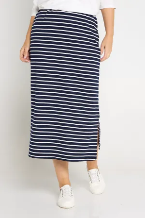 Charlize Column Skirt - Navy/White Stripe