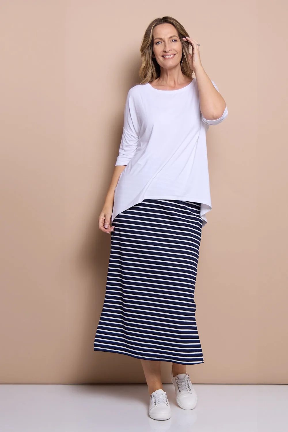 Charlize Column Skirt - Navy/White Stripe