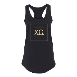 Chi Omega Greek Letter Block Racerback Tank - Black