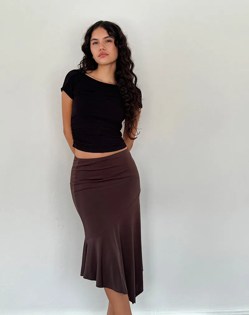 Cinta Low Rise Midi Skirt in Chocolate