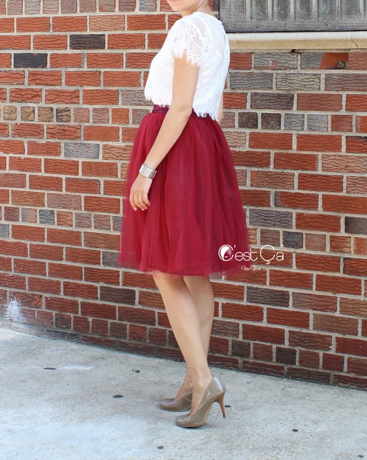 Claire Burgundy Soft Tulle Skirt - Midi