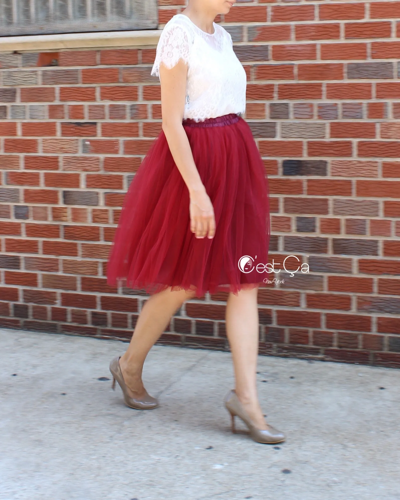 Claire Burgundy Soft Tulle Skirt - Midi