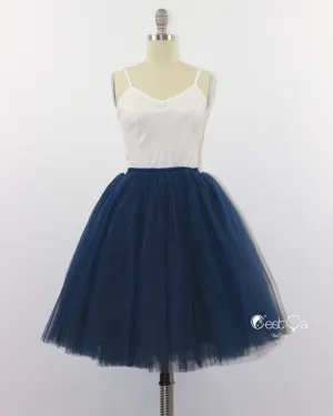 Clarisa Navy Blue Tulle Skirt - Midi