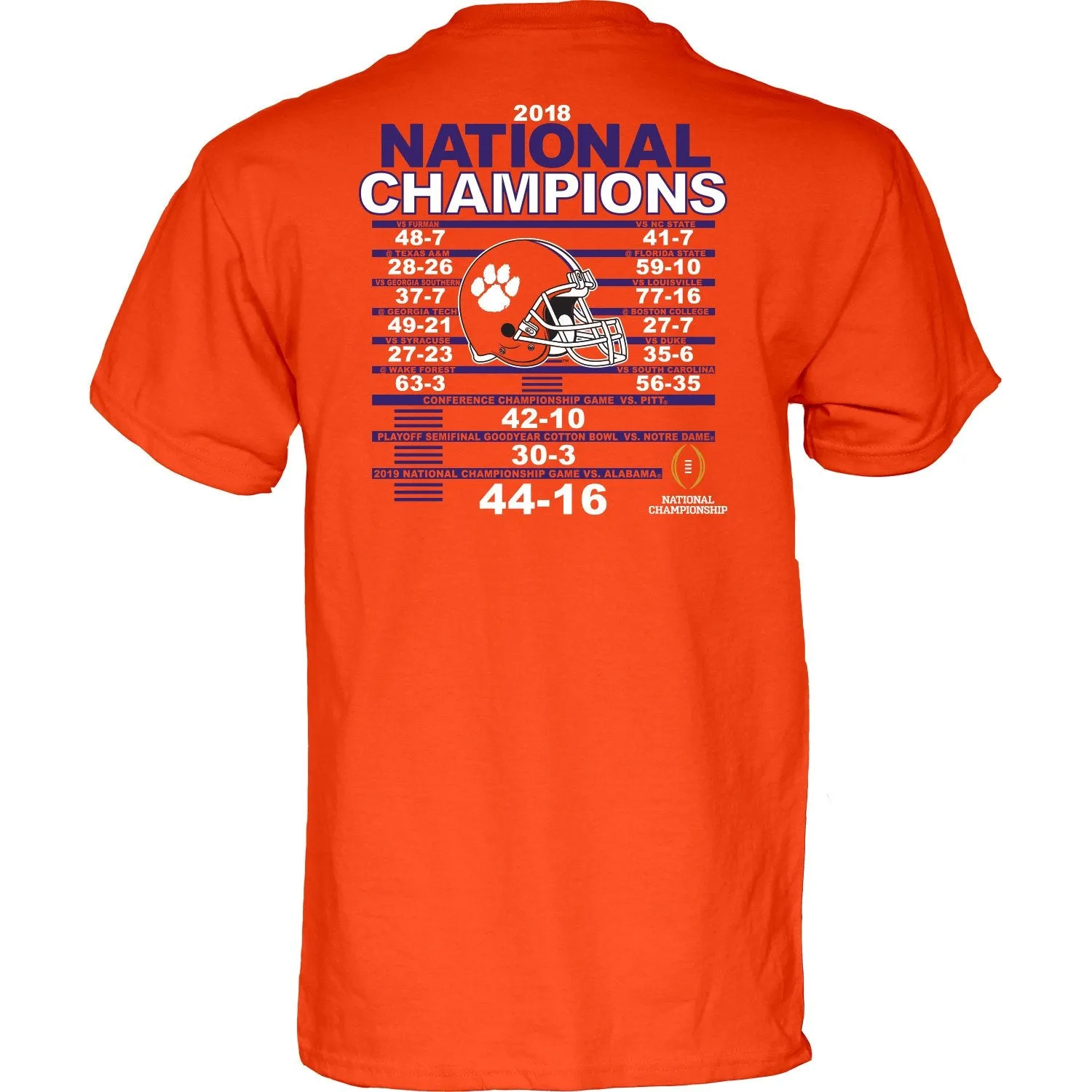 Clemson Tigers 3-Time 2018-2019 Football National Champions Orange SS T-Shirt