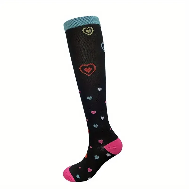 Colorful Heart Patterned Knee High (Compression Socks)