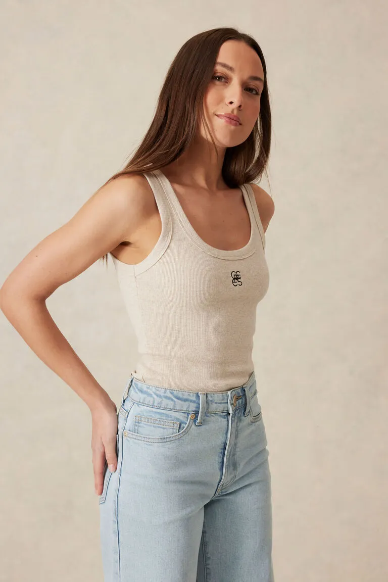 Contour Rib Scoop Tank - Oatmeal