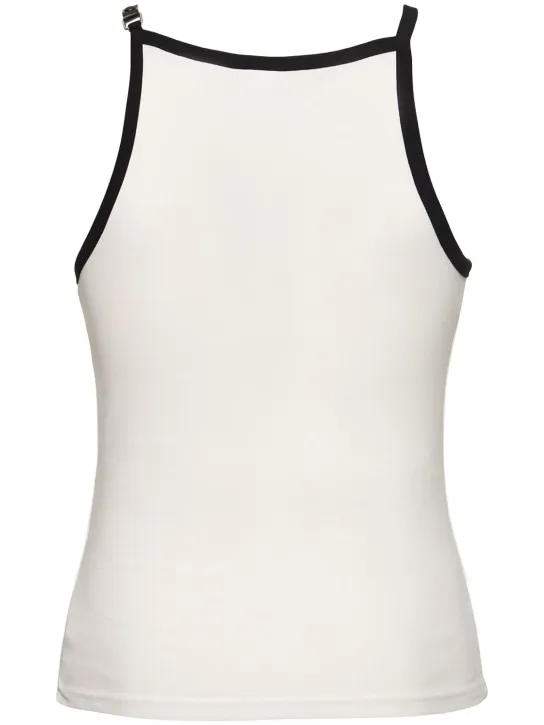 Courreges   Logo embroidery cotton tank top w/buckle 