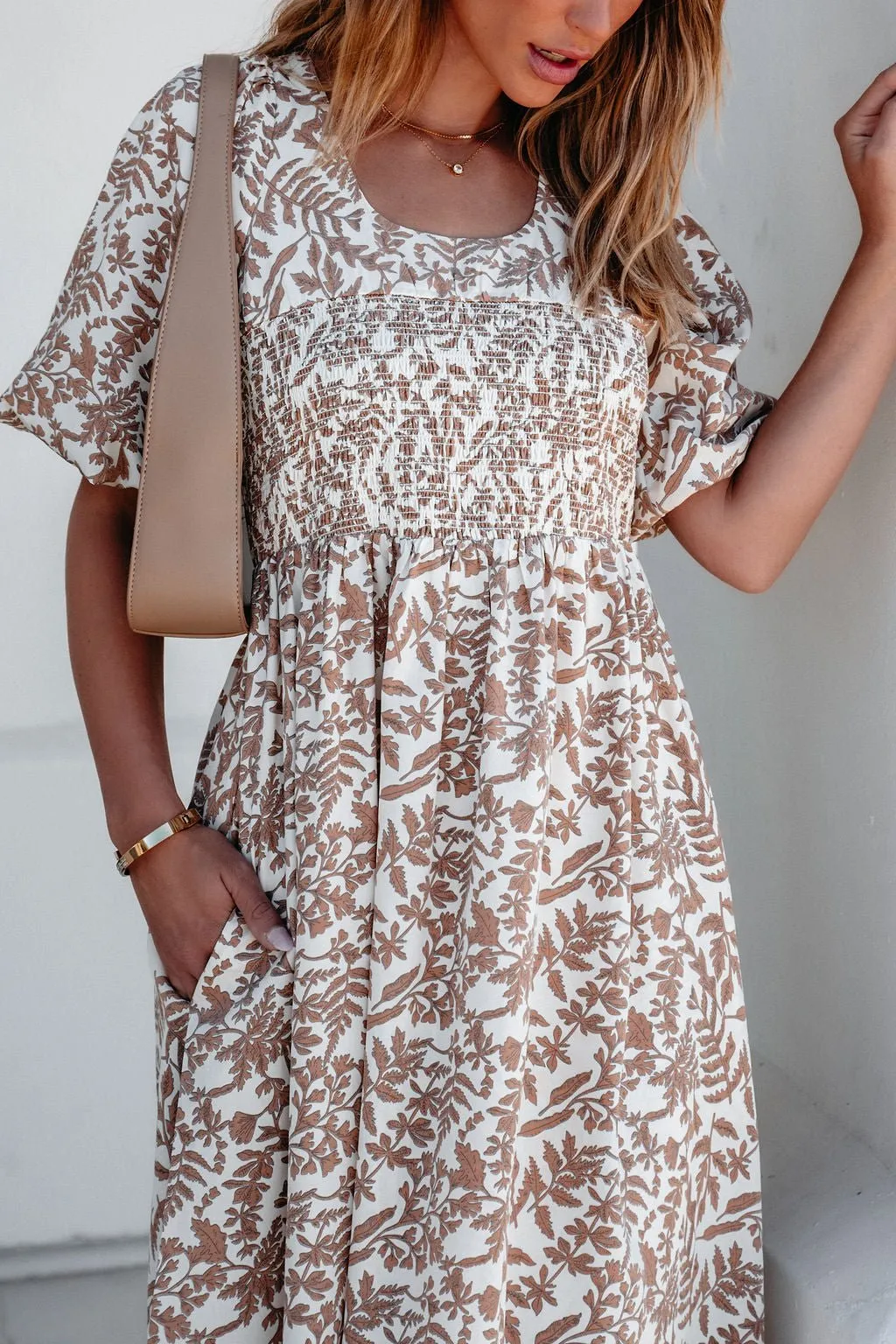 Cream Print Smocked Maxi Dress - FINAL SALE