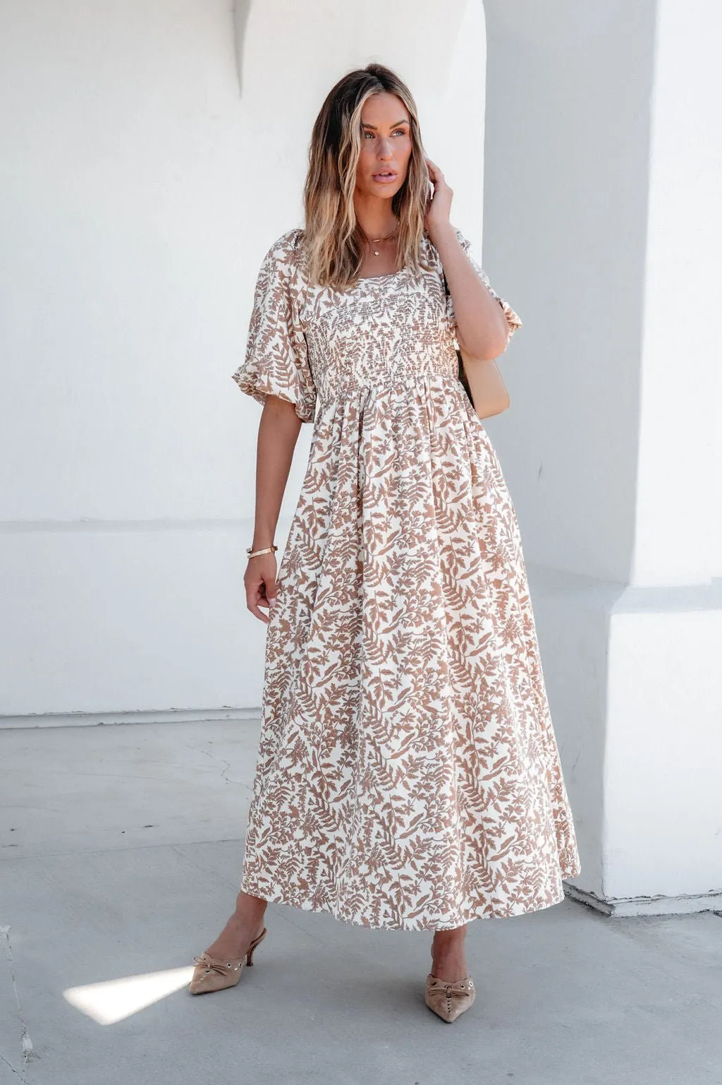 Cream Print Smocked Maxi Dress - FINAL SALE