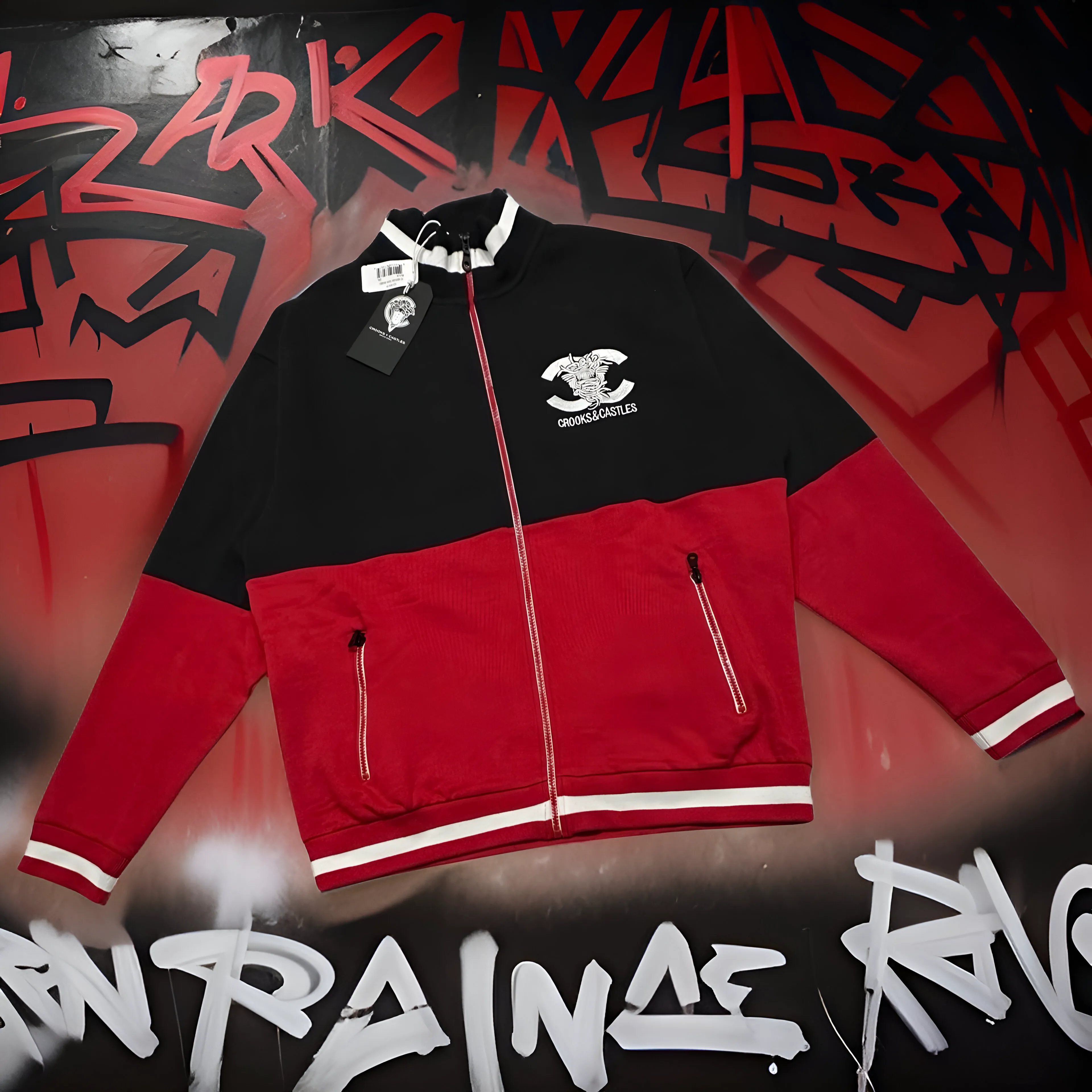 *CROOKS & CASTLES* (RED-BLACK) ~CC MEDUSA~ TRACK JACKET FOR MEN