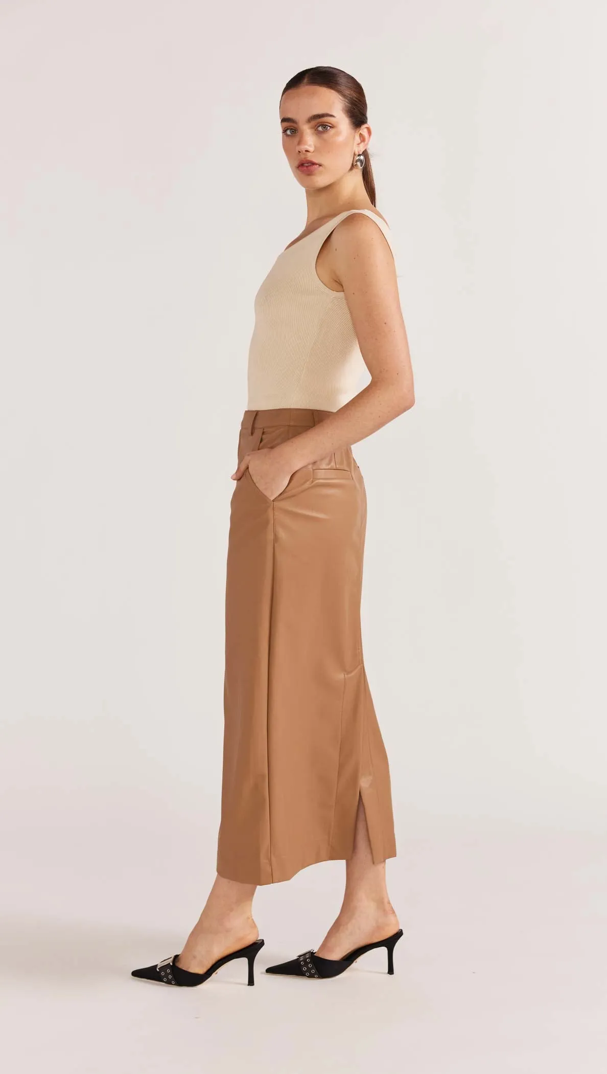 Cynthia PU Midi Skirt | Camel