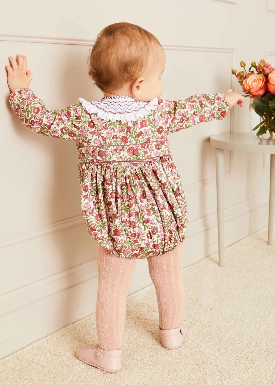 Daphne Floral Handsmocked Romper in Pink (6mths-2yrs)