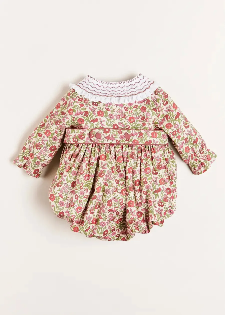 Daphne Floral Handsmocked Romper in Pink (6mths-2yrs)