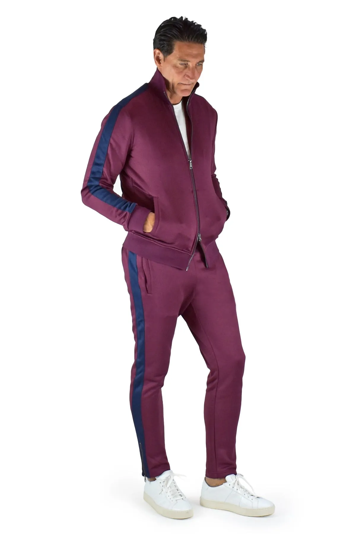 David August Tracksuit in Burgundy with Navy Trim