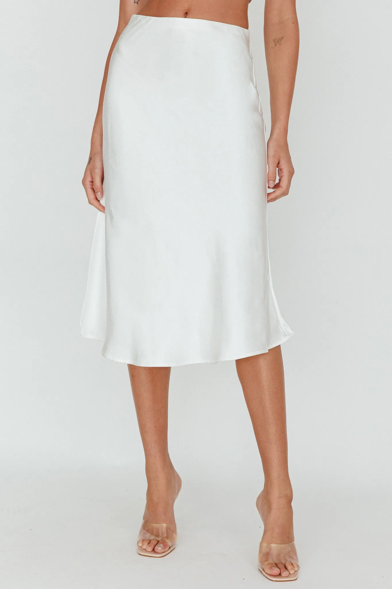 Daze Satin Midi Skirt Cream