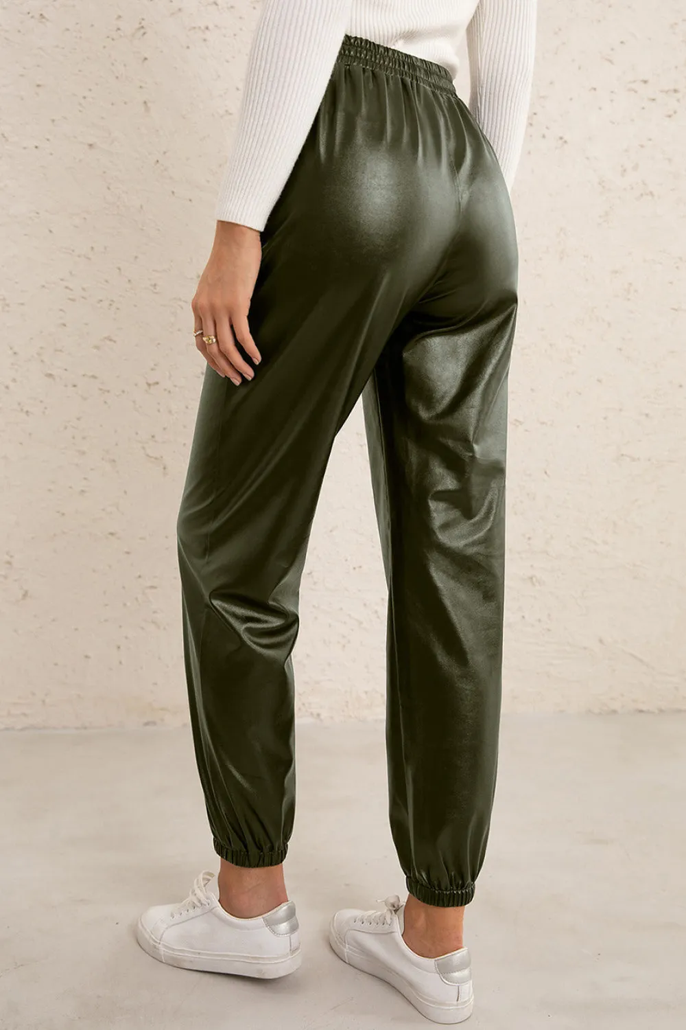 Elastic Waist PU Leather Joggers