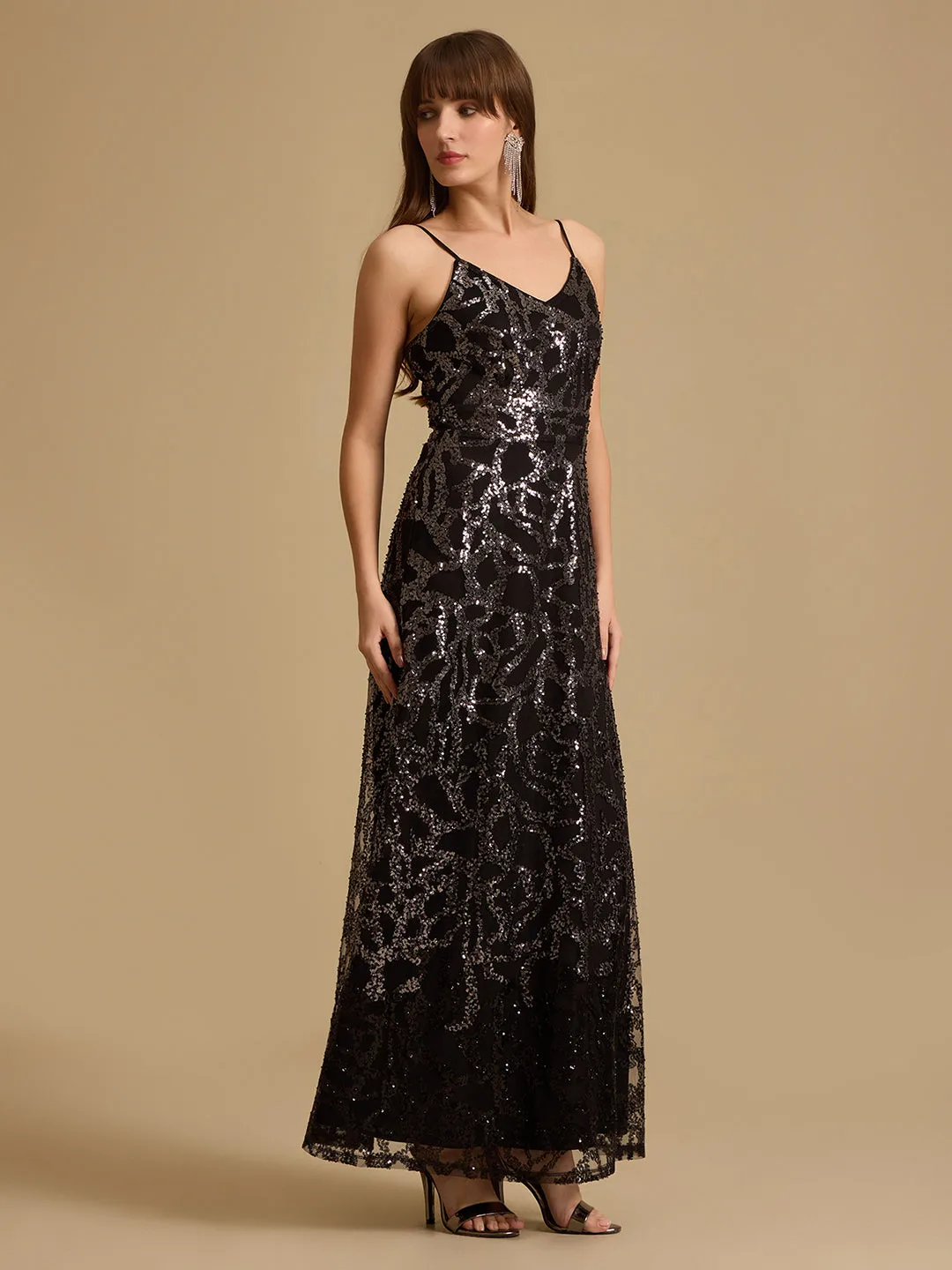 Elliot Noodle Strap Sequin Maxi Dress