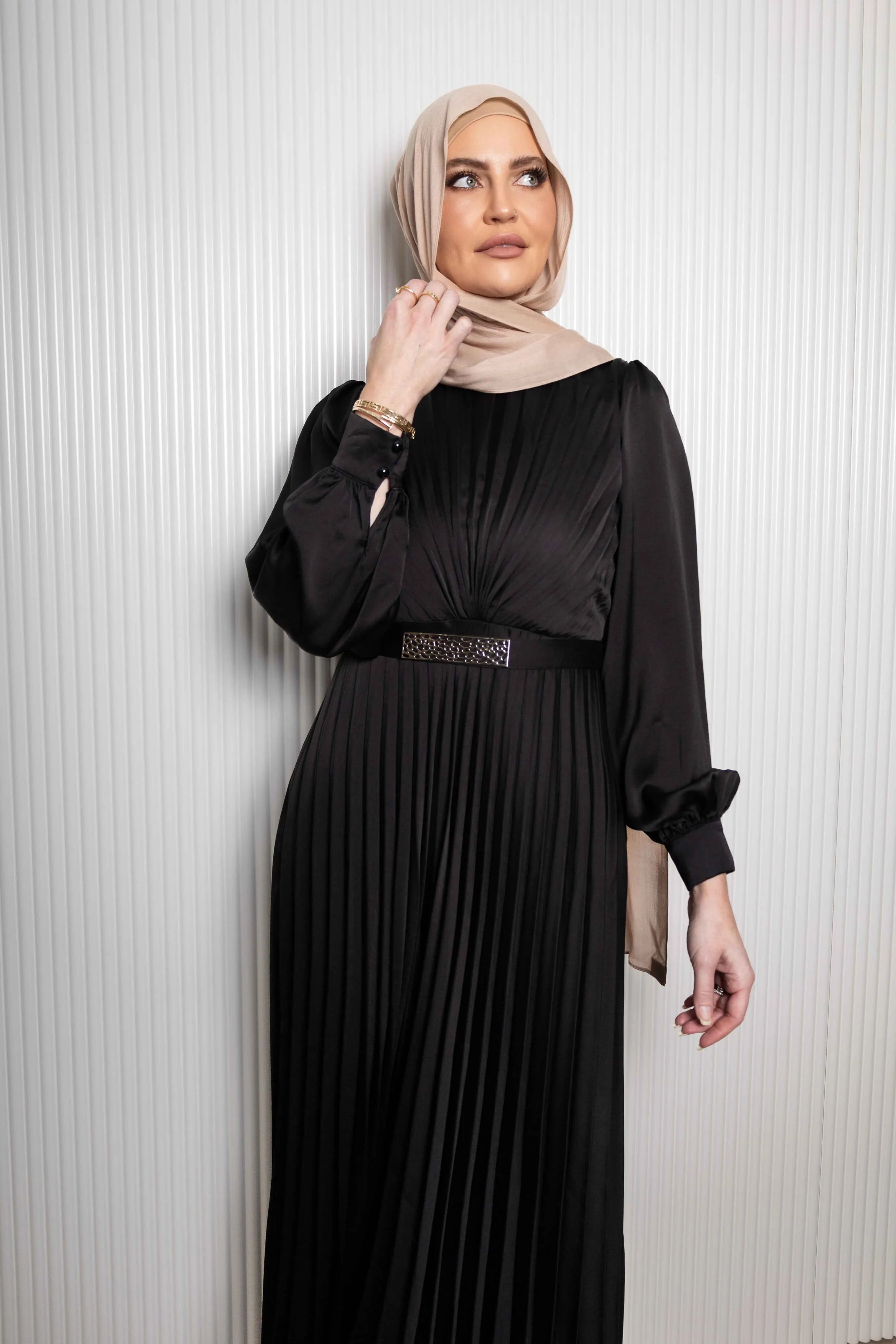 EMAN SATIN PLEATED DRESS