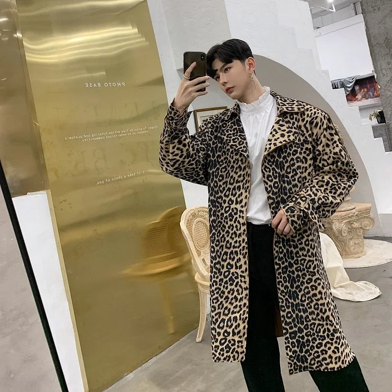 Exclusive Full Leopard Print Design Men Long Coat