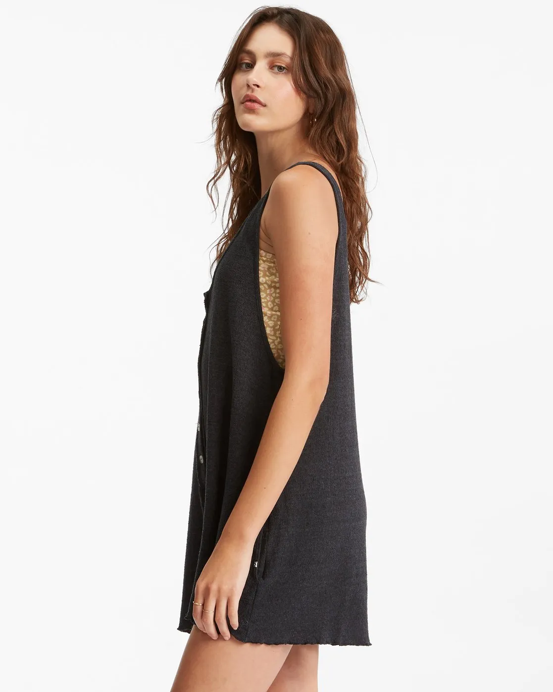 Fade Away Button-Up Knit Romper - Off Black