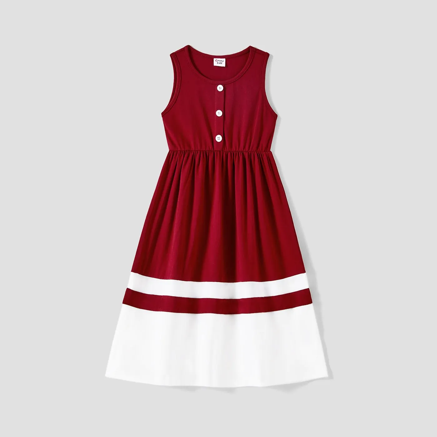 Family Matching Cotton Short-sleeve Spliced Striped Naia? T-shirts and Button Front Tank Dresses Sets