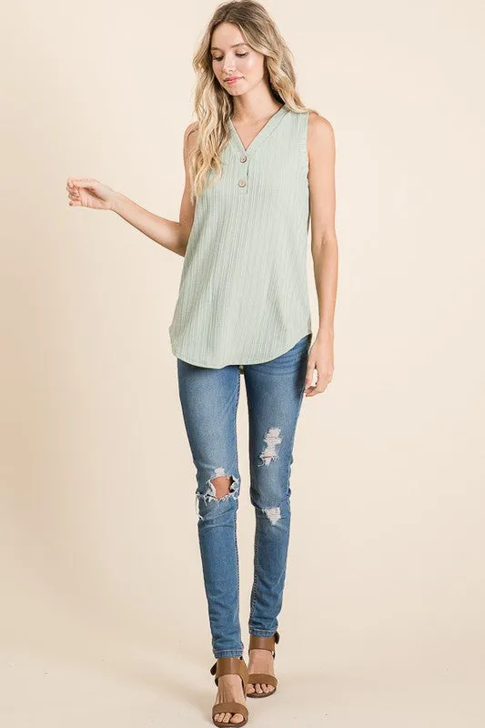 Faux Button Ribbed Tank Top