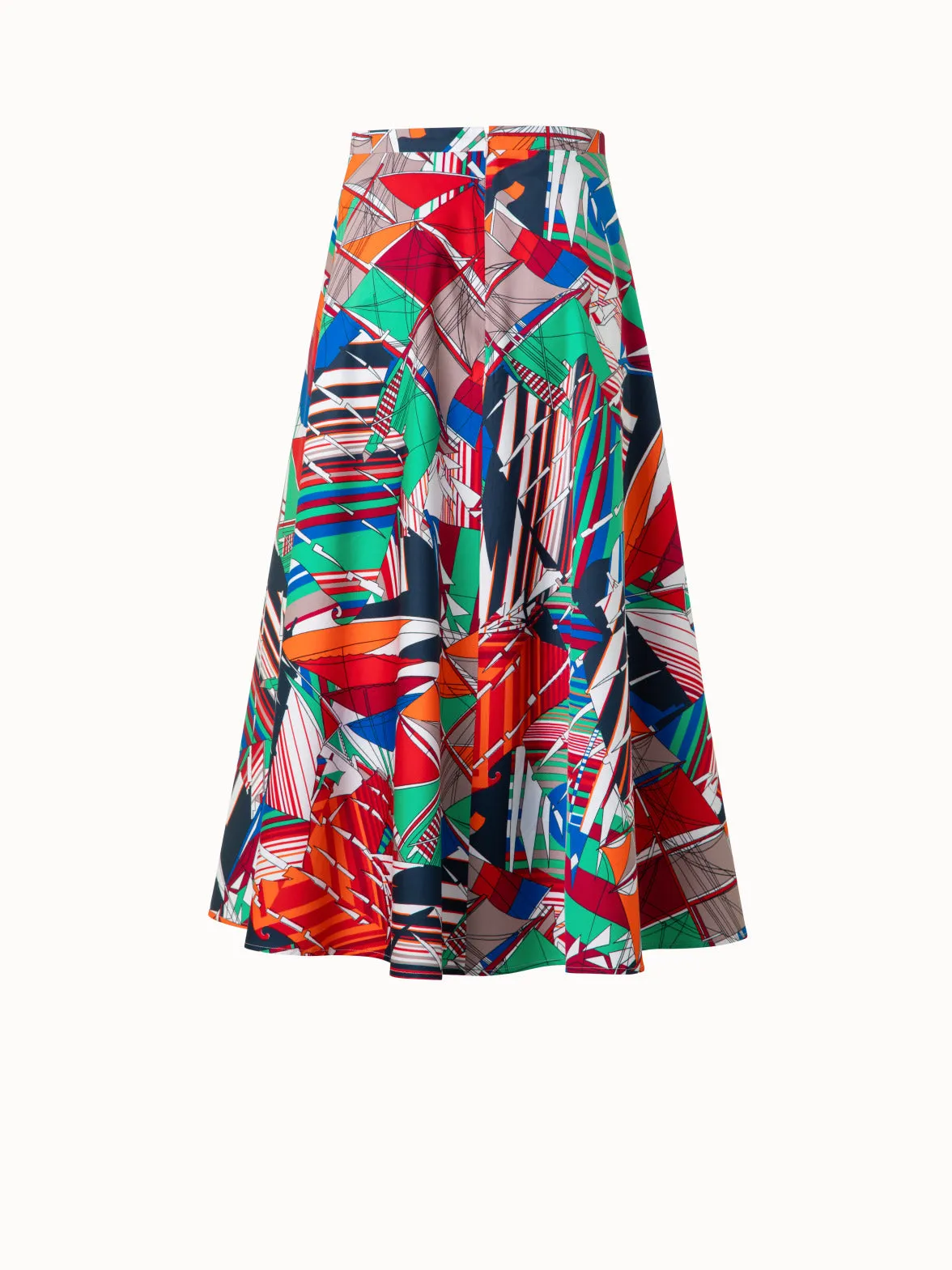 Flared Midi Skirt in Cotton with Sea Clipper Print