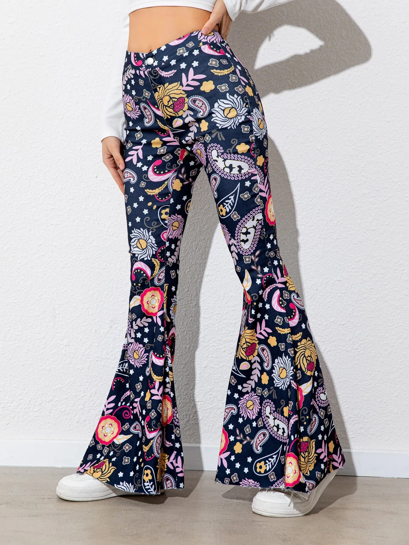 Floral High Waist Vacation Flare Leg Pants