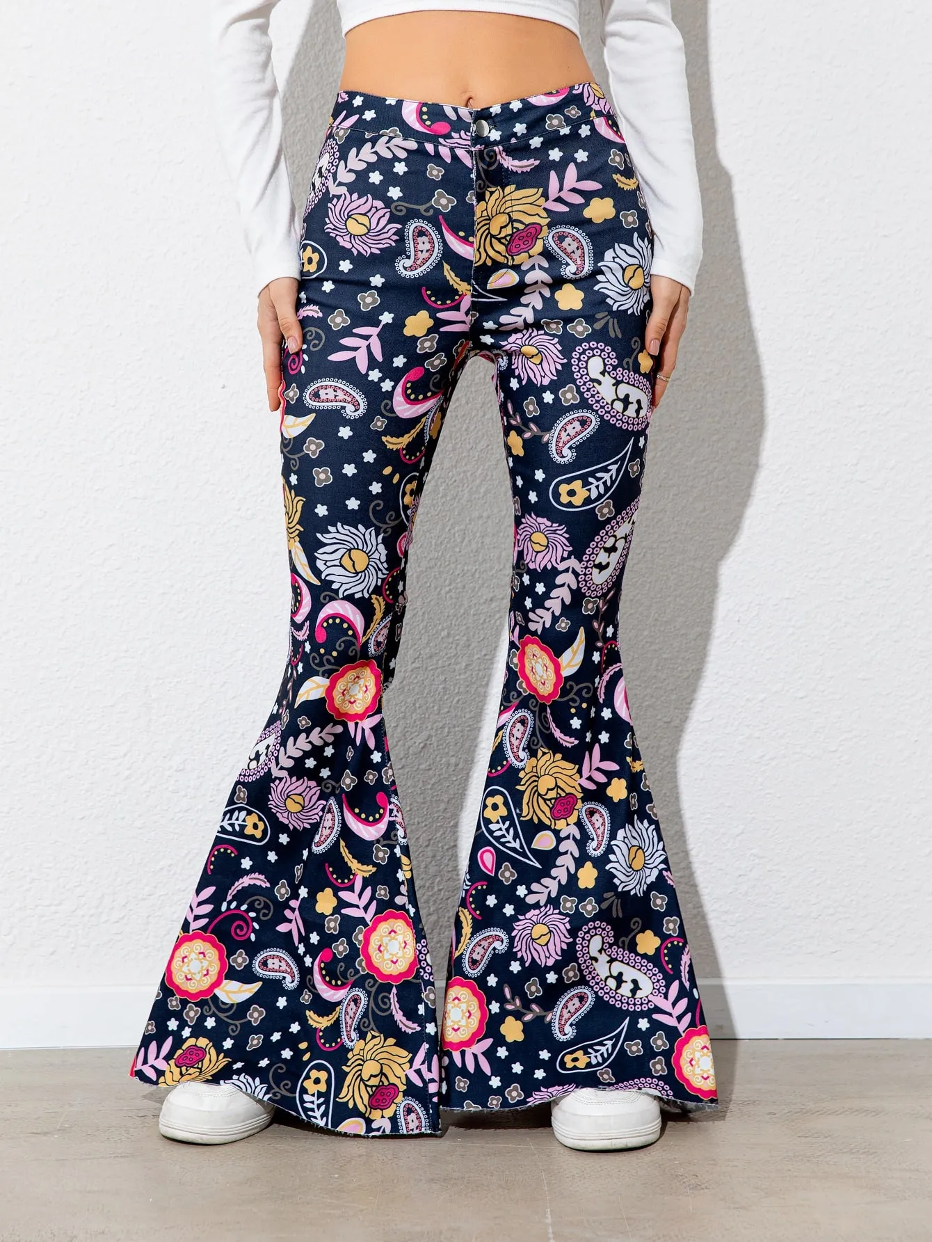 Floral High Waist Vacation Flare Leg Pants