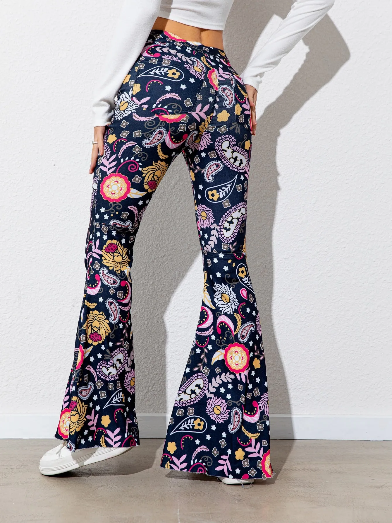 Floral High Waist Vacation Flare Leg Pants